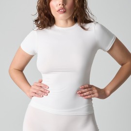 Skims Single Layer T-Shirt Waist Cinching Curvy Fit Nude Feel High Stretch Shoulder Slim Short Sleeve T 
