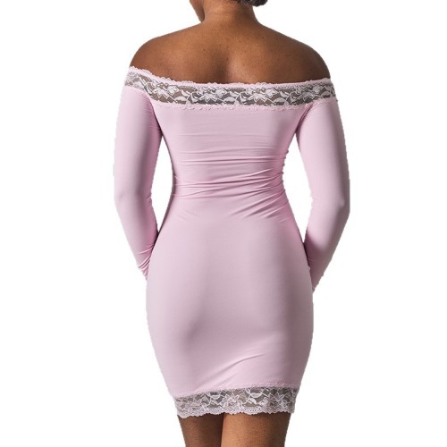 Y2K Trendy Lace Off Shoulder Bodycon Mini Dress Flare Sleeve Slim Fit