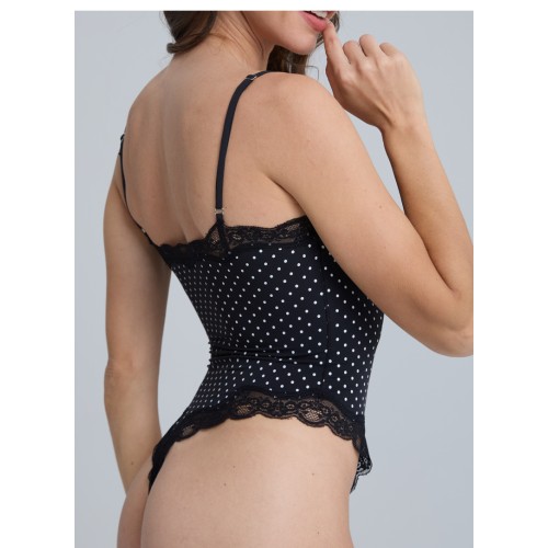 Black Lace Polka Dot Shapewear Bodysuit Adjustable Strap Slimming Tank Bodysuit