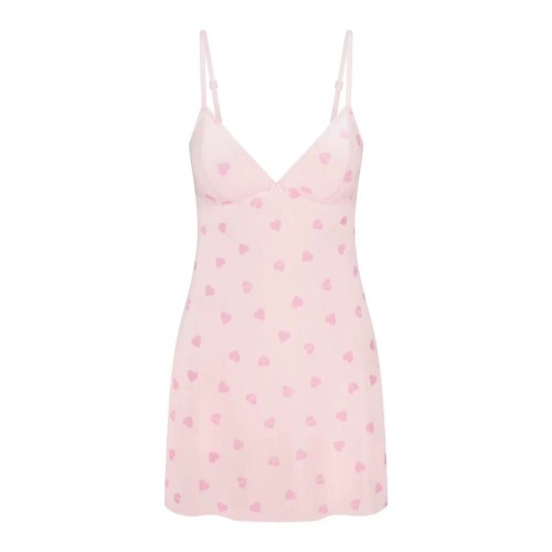V-Neck Velvet Lace Heart Print Slip Nightdress